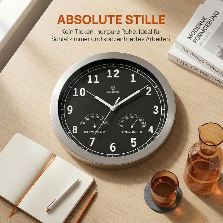 bonVIVO Funk Wanduhr ohne Tickgeräusche Grosse Küchenuhr Funkuhr für Wand in Bad Büro Home Office Wo