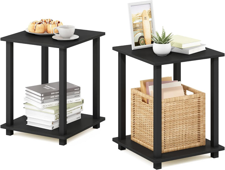 Furinno Simplistic Sofatisch, Couchtisch, Beistelltisch, mit 2 Ebenen, 2-er Set, Americano/Schwarz,