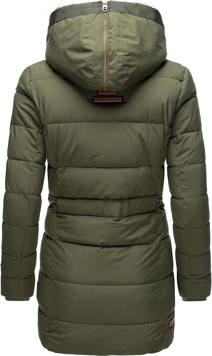 MARIKOO Damen Warmer Winter Steppmantel mit Kapuze Lieblings Jacke XS-XXL XS Olive, XS Olive