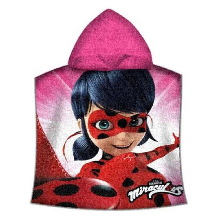Miraculous Ladybug Kinder-Kapuzen-Bade-Poncho Pink 60 x 120 cm 100% Baumwolle Veloursqualität Pareo