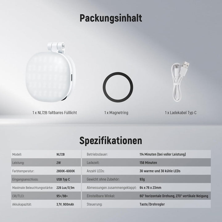 NEEWER Basics Magnetisches Selfie Licht kompatibel mit MagSafe iPhone, 2W zweifarbiges kleines LED T