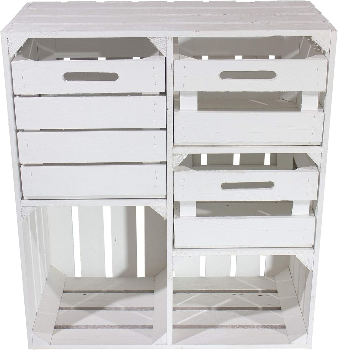 Weisser Holzschrank mit 3 Schubladen 77cm x 68cm x 35cm Regalsystem Vintage Massive Obstkisten Weink