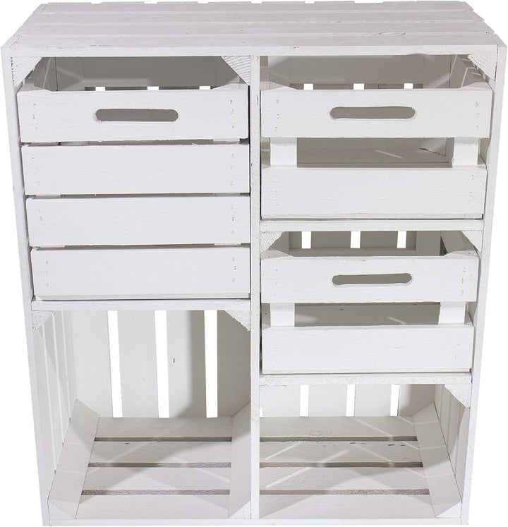 Weisser Holzschrank mit 3 Schubladen 77cm x 68cm x 35cm Regalsystem Vintage Massive Obstkisten Weink