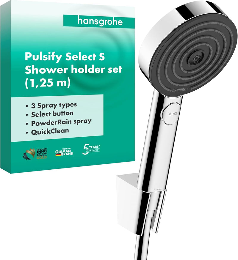 hansgrohe Duschset Pulsify Select S, Duschkopf mit Schlauch und Halterung, Handbrause mit 3 Strahlar