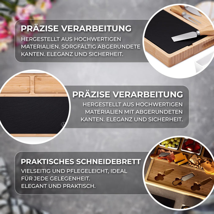 Maverton Servierplatte mit Gravur - Käsebrett mit personalisierter Steinplatte + 3 Keramikschalen -