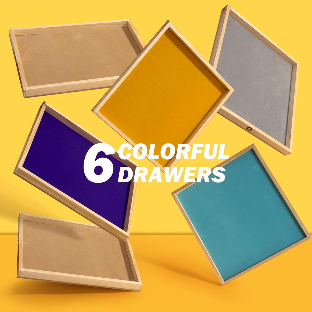 Becko US Puzzle Board with Cover & 6 Press Open/Close Drawers, Wooden Jigsaw Puzzle Table with Color