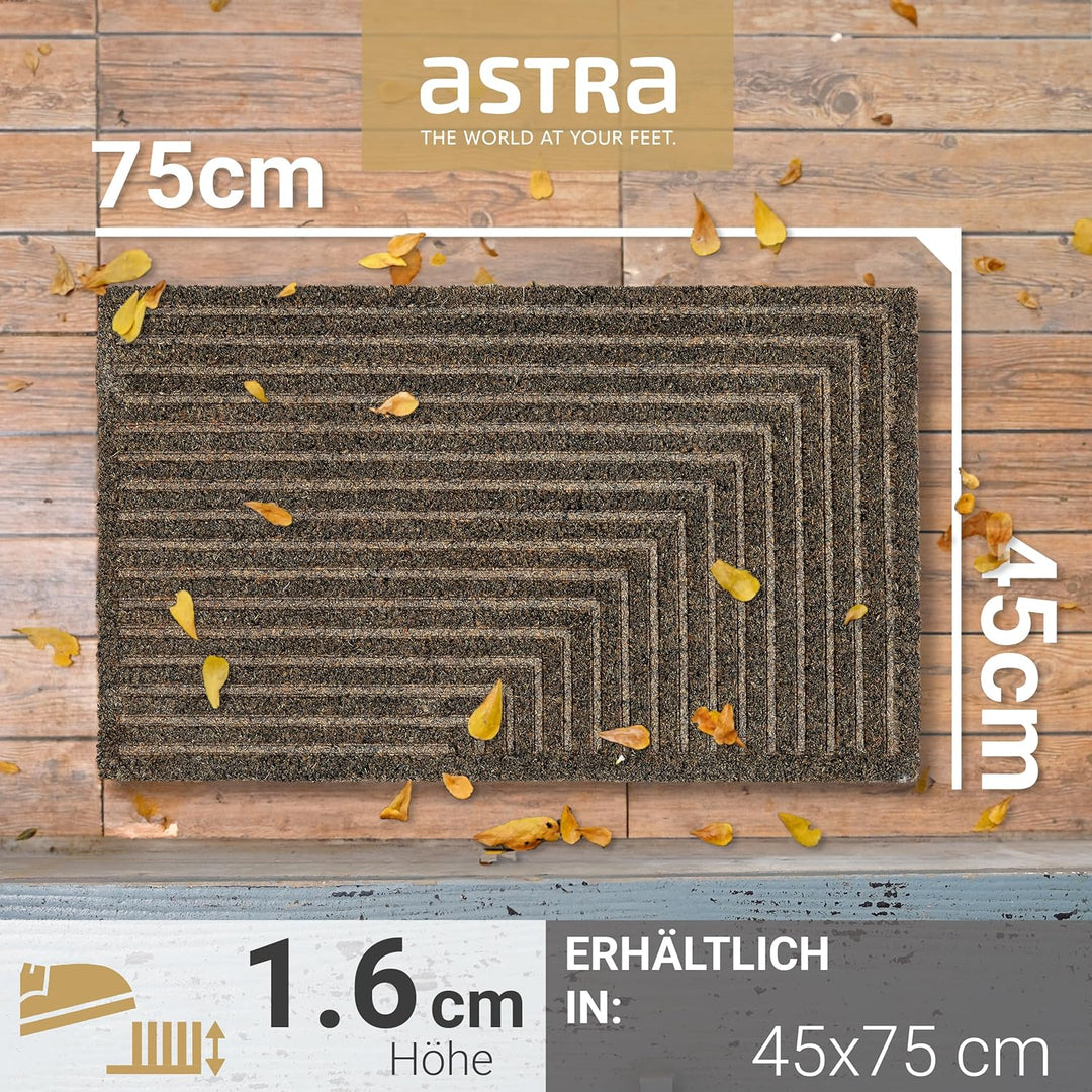 ASTRA Moderne Fussmatte Haustür - Kokosmatte 2er Set 45x75cm Streifen grau - rutschfeste Schmutzfang