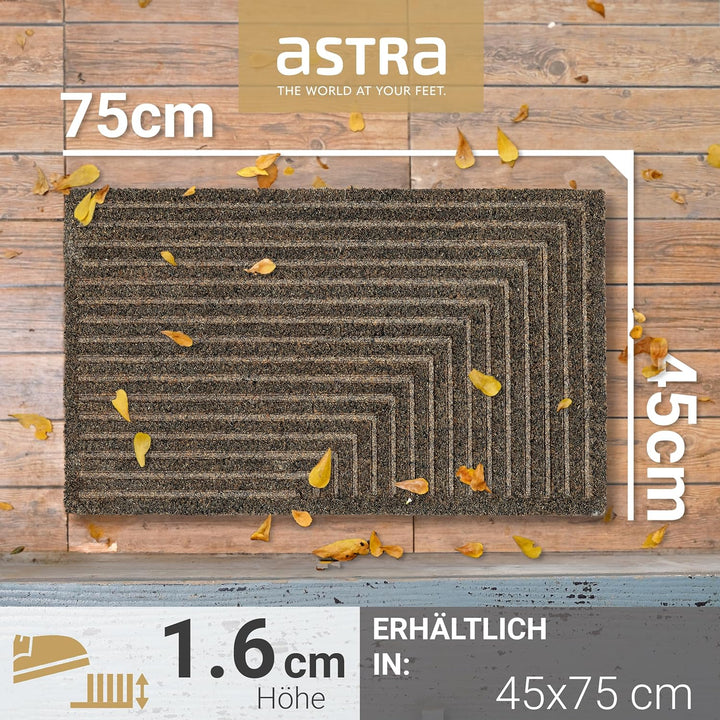ASTRA Moderne Fussmatte Haustür - Kokosmatte 2er Set 45x75cm Streifen grau - rutschfeste Schmutzfang