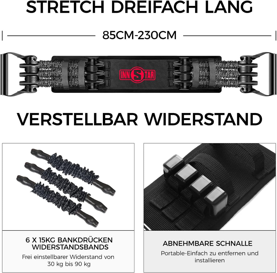 INNSTAR Portable Home Gym 3.0 Set, Verstellbares Widerstandsband mit Stange und Kniebeugen-Bändern f