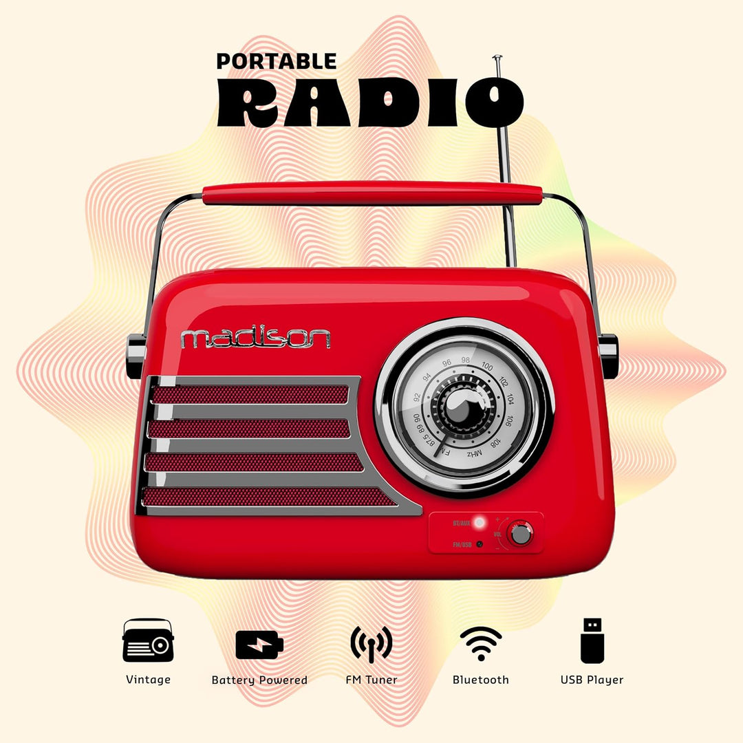 FREESOUND-VR40R - MADISON - 30W Vintage-Radio mit langer Batterielaufzeit, Bluetooth, USB und UKW -