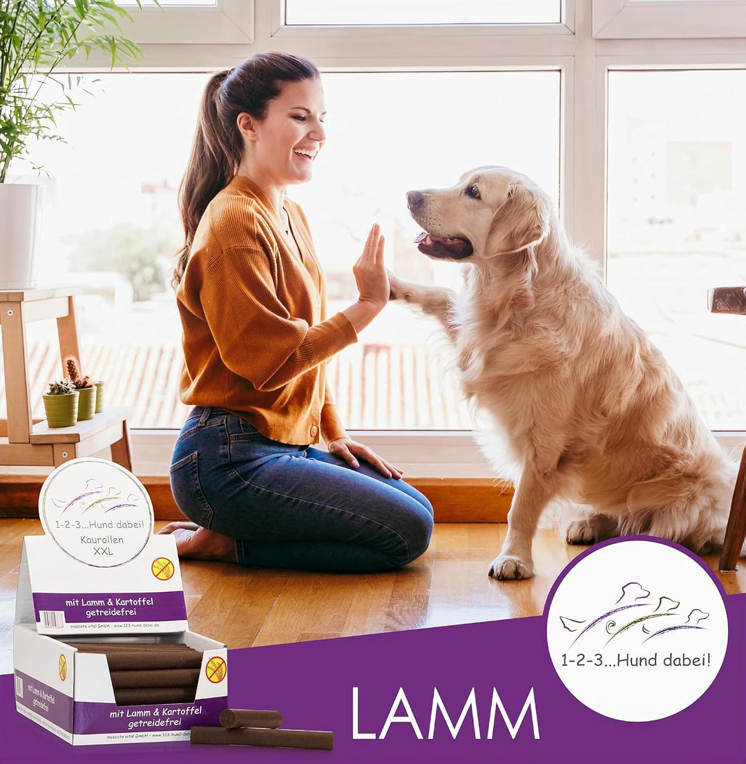 123... Hund dabei! - Kaurollen XXL 50er Tray (Lamm) - Dentalkaurolle - Getreidefrei - Vorteilspaket