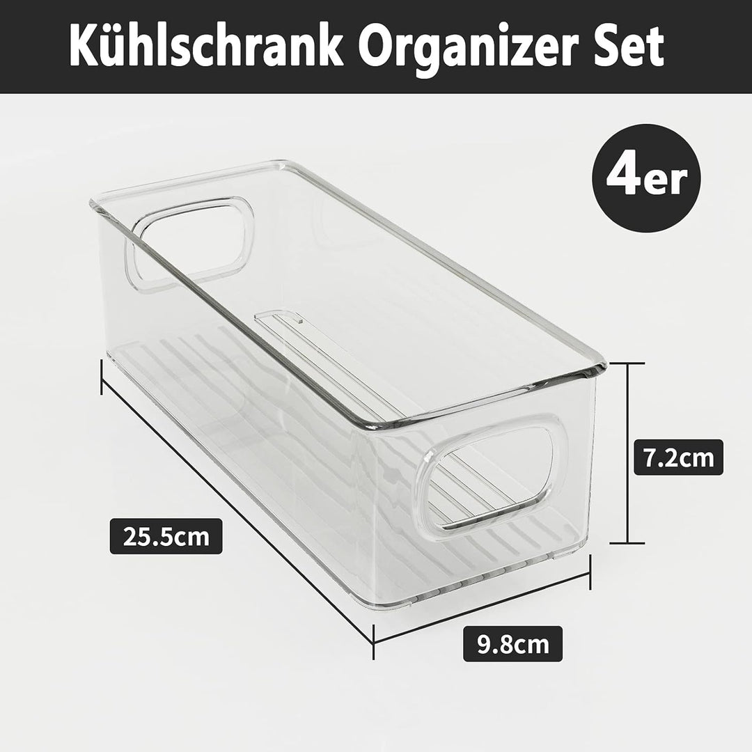 FINEW Kühlschrank Organizer 4er Set, Stapelbar Küchen Aufbewahrungsbox, Klein Kühlschrank Boxen mit