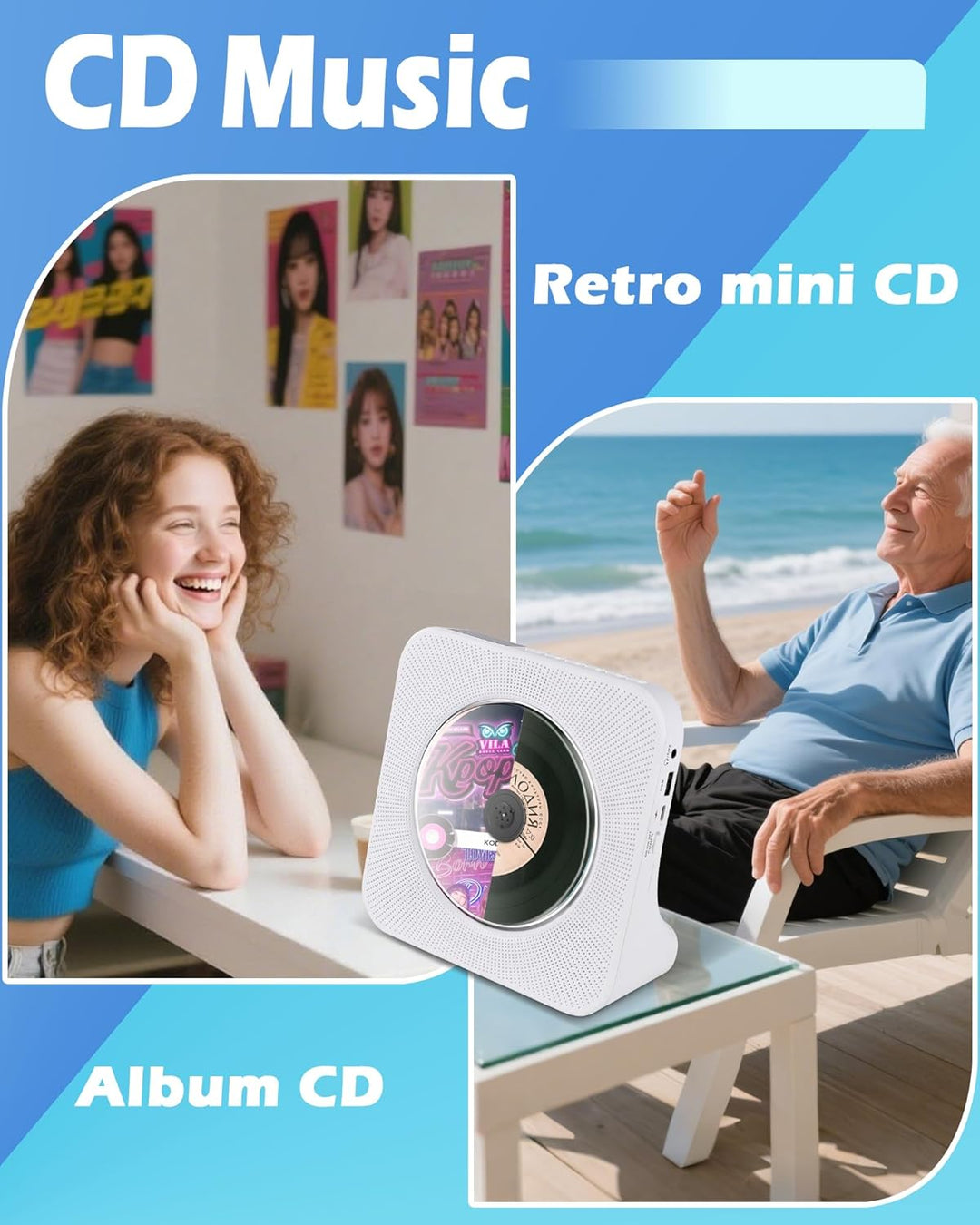 Wiederaufladbarer CD-Player Tragbare, Bluetooth CD-Player mit USB, AUX, FM Radio CD Player mit Gutem