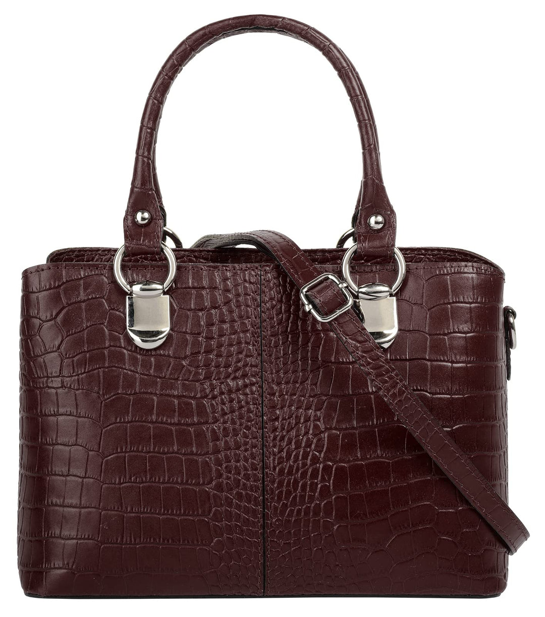 Umhängetasche Echt Leder Damen Made in Italy, Kroko-Optik Handtasche, Damen Schultertasche, elegante
