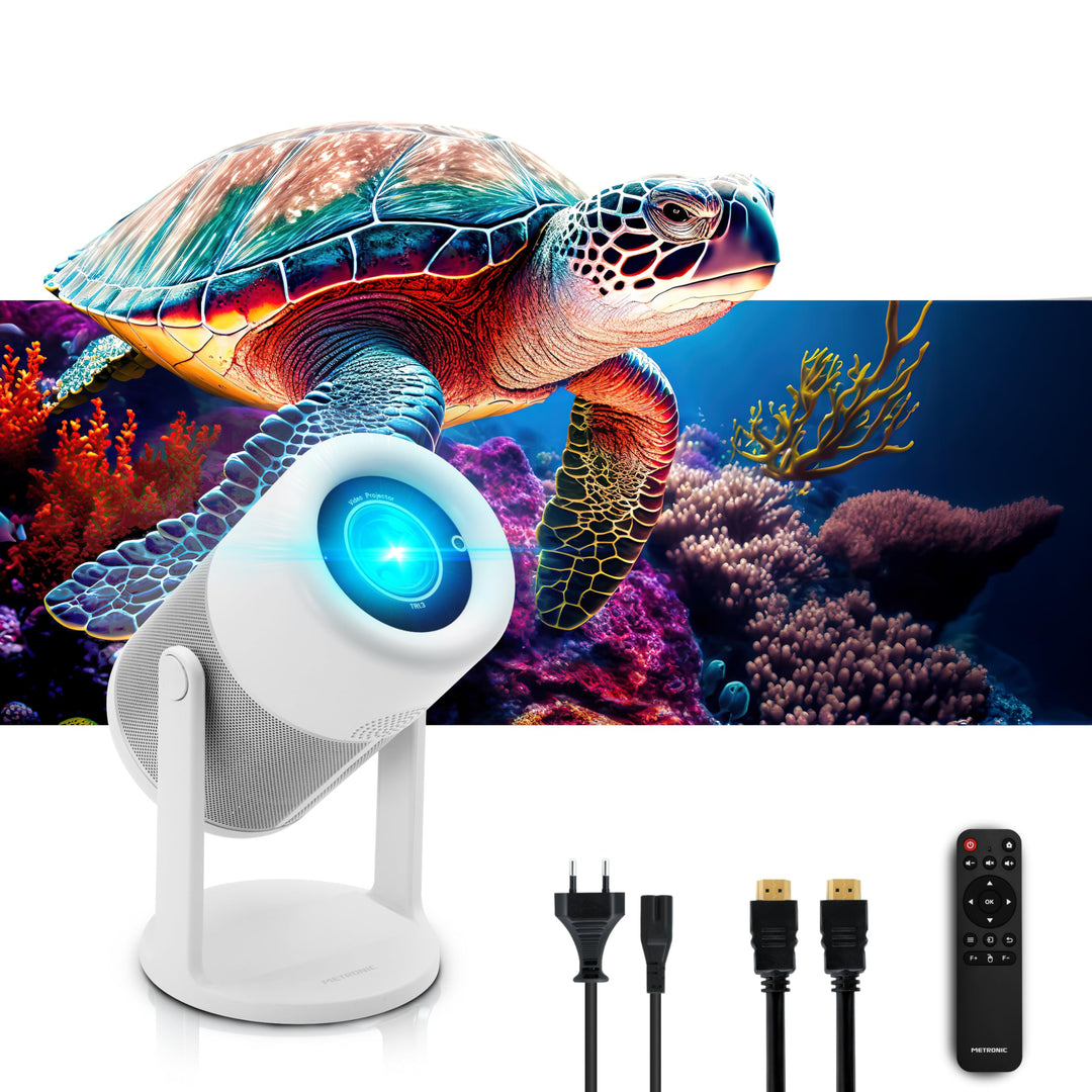METRONIC 475351 Tragbarer Beamer, WiFi, Bluetooth, integrierter Lautsprecher für Videospiele, Filme,