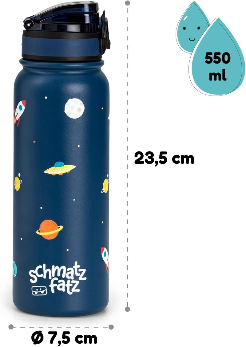 schmatzfatz Trinkflasche Kinder Auslaufsicher, 550ml Edelstahl-Trinkflasche für Schule & Kindergarte