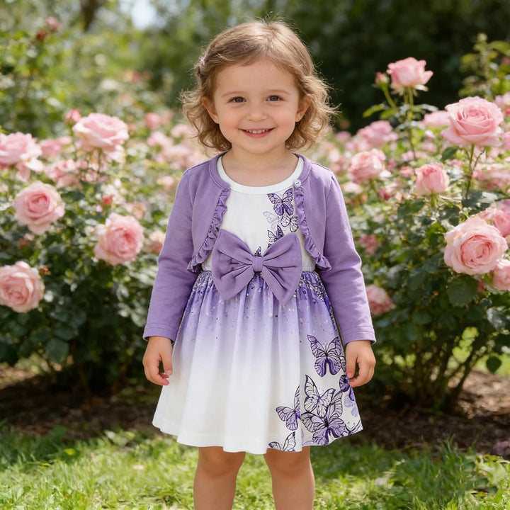 Kunyeah Baby Mädchen Kleid und Strickjacke Set Kleinkind Ruffle Shrug Mantel Schmetterling Print Roc