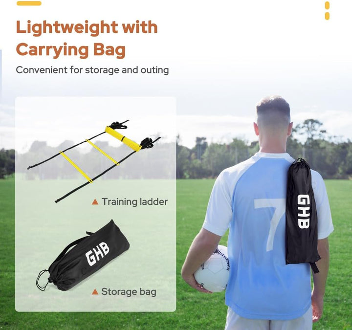GHB Koordinationsleiter Fussball Trainingszubehör Trainingsleiter mit Tasche 6m für Fussball Trainin