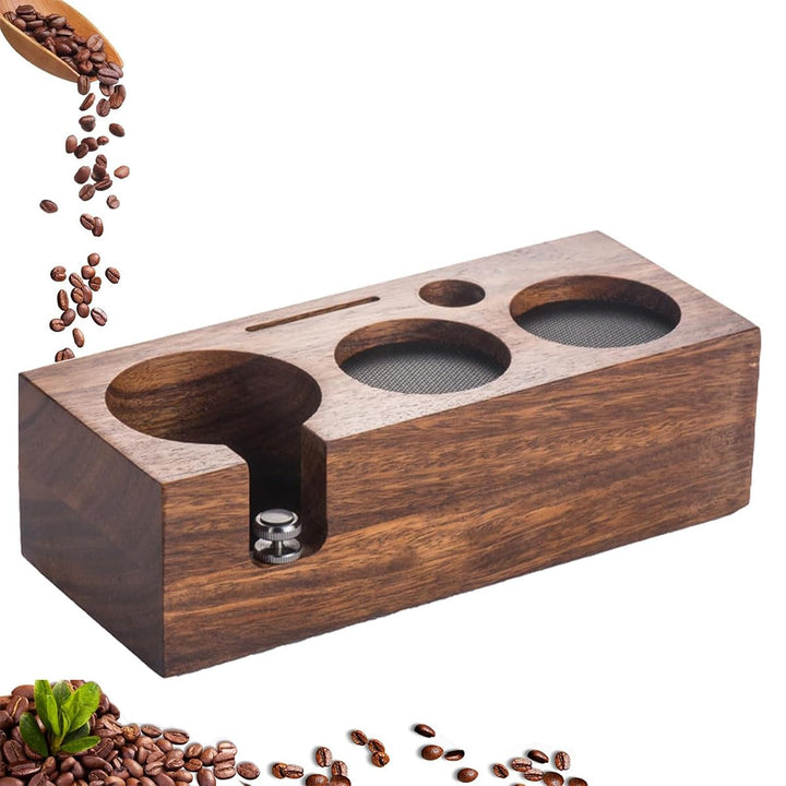 Beler Tamperstation Holz 58mm, Tamper Station aus Walnussholz für Siebträger 58 mm, Barista Espresso