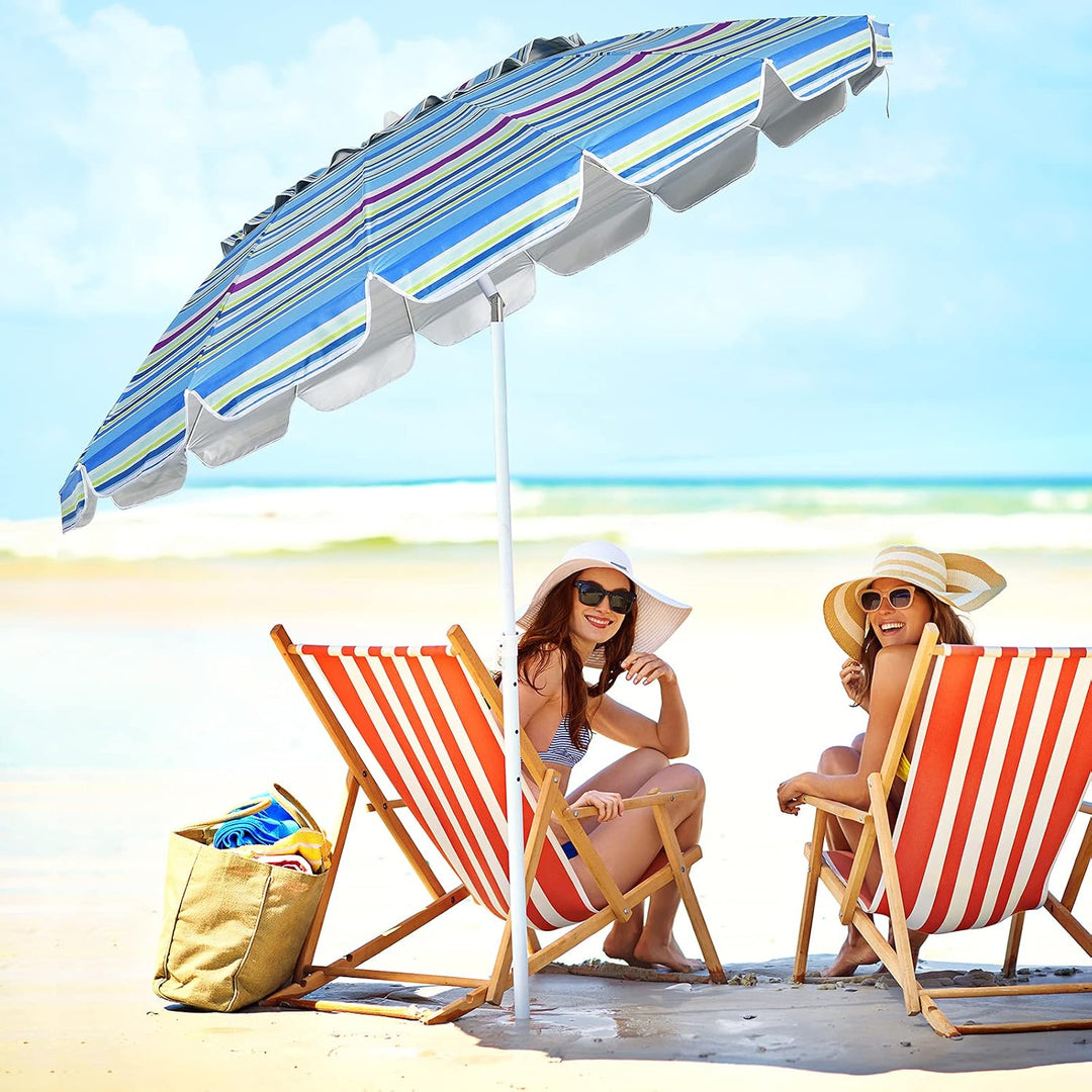 GOPLUS Strandschirm, Sonnenschirm um 30° knickbar, Gartenschirm UV 50+, Tischschirm mit Bodenhülse,