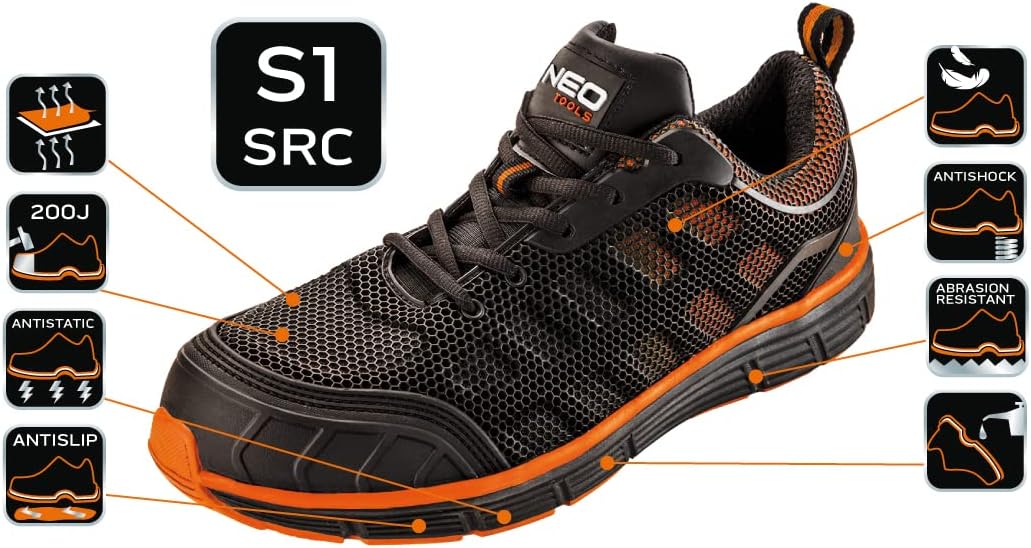 NEO Sicherheitsschuhe S1 SRC Arbeitsschuhe Halbschuhe atmungsaktiv sportlich schwarz 39-47 47