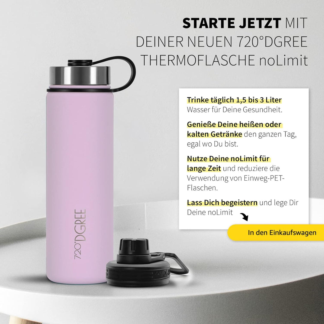 720°DGREE Edelstahl Trinkflasche “noLimit” – 710ml - Auslaufsicher, Kohlensäure geeignet, BPA-Frei -