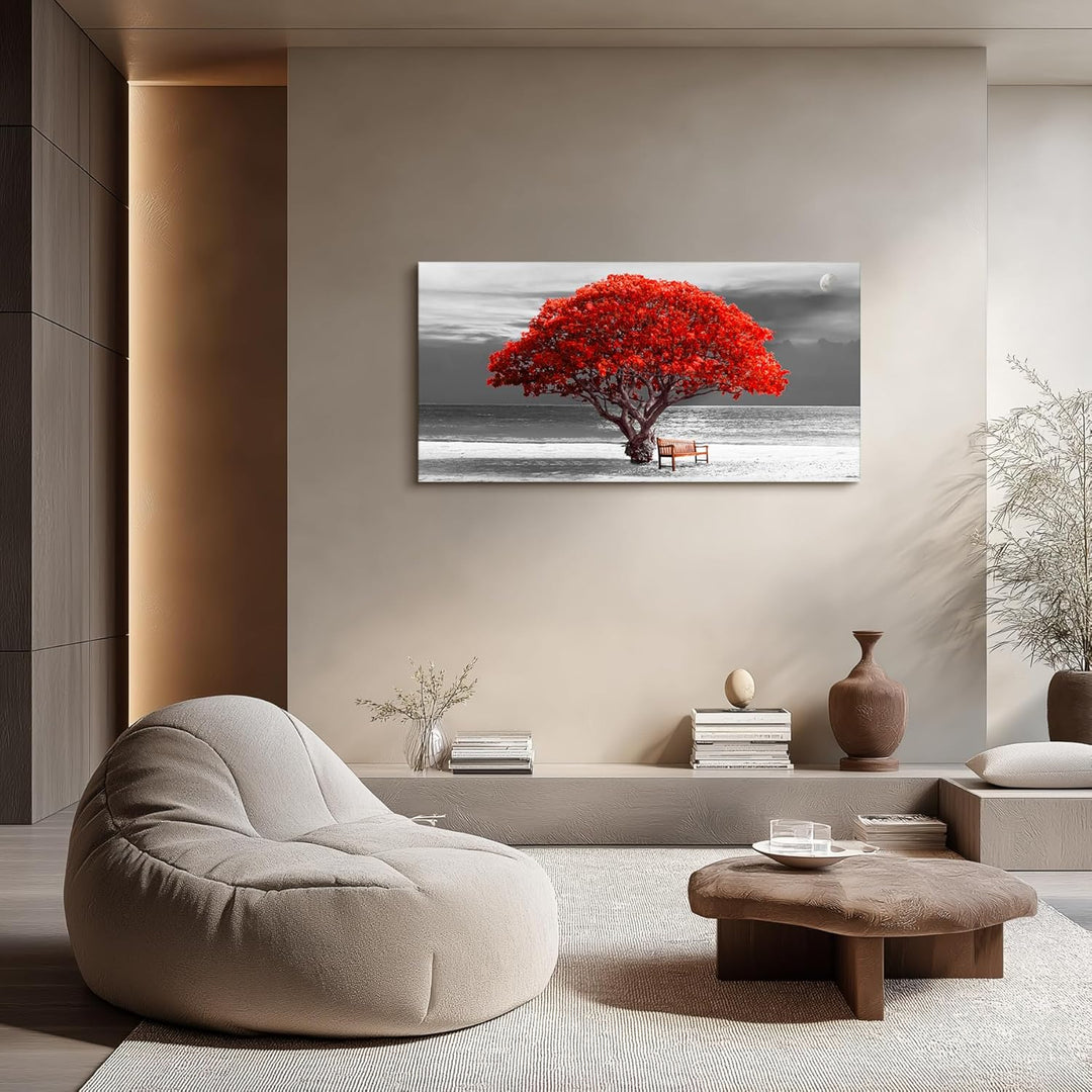 hyidecorart Bilder Baum Rote, Bäume Natur Leinwand Bilder, 1 Teilig Wandbilder Wohnzimmer, Modern Gl