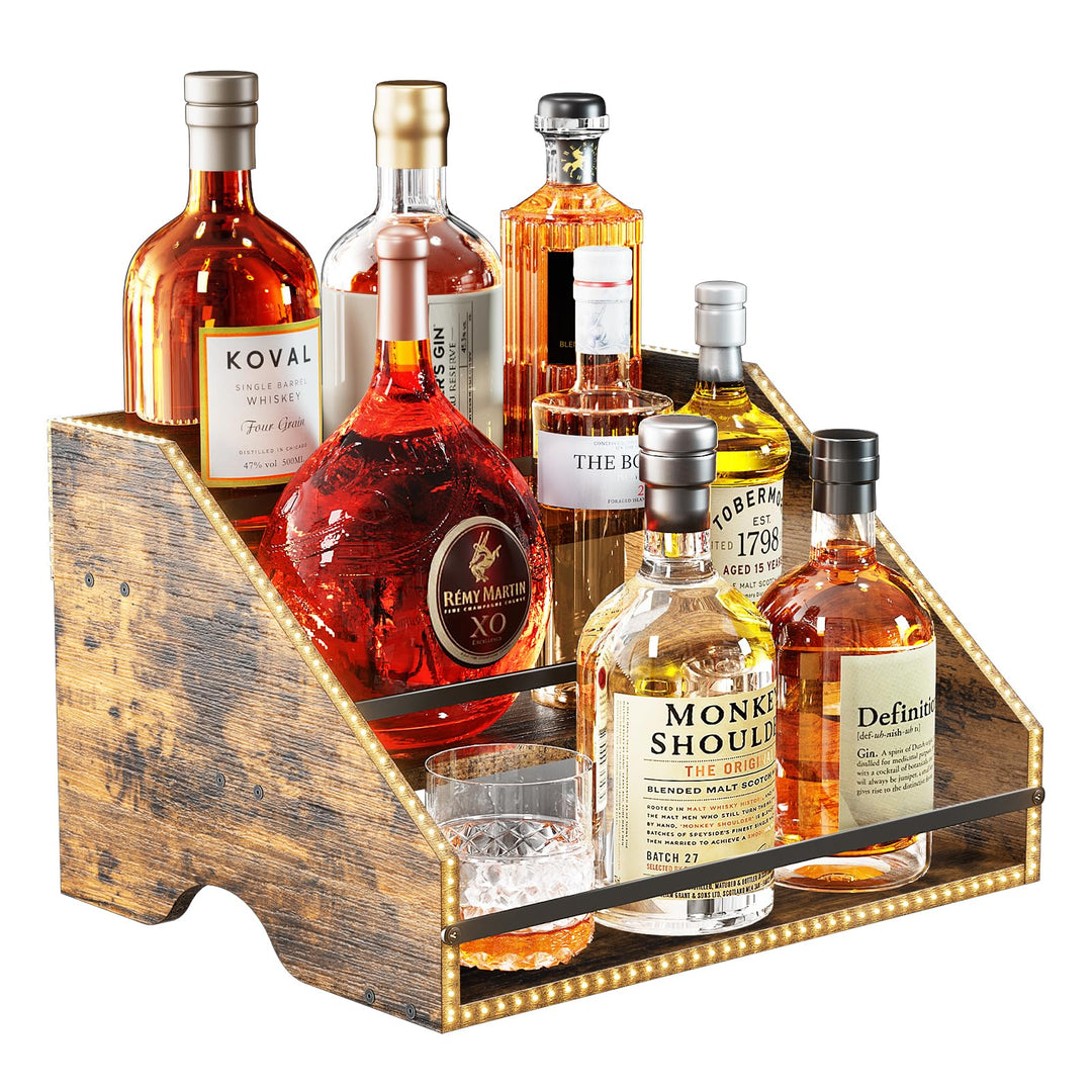 Nuovoware LED Beleuchtet Schnapsflasche Display Regal, 3 Schritt Holz Arbeitsplatte Schnapsregal mit