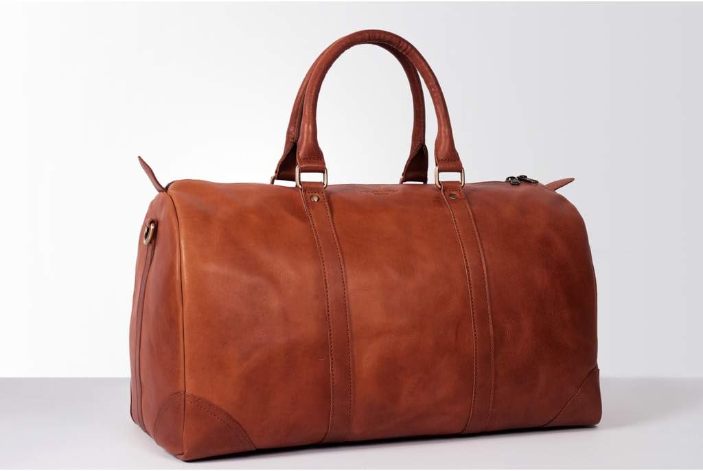 HOLZRICHTER Berlin - Weekender aus Leder für Herren (No 8-1), Reisetasche 27x50x25 cm, Handgefertigt