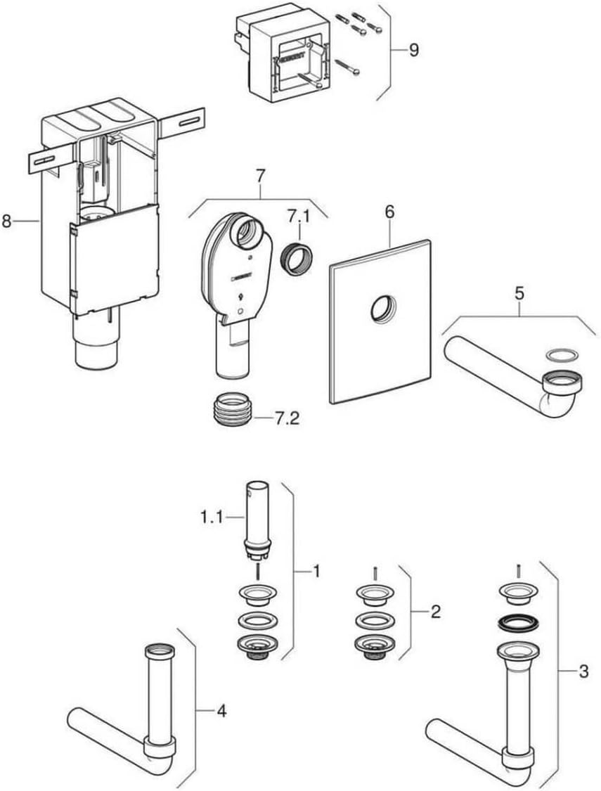 Geberit 151.120.11.1 Unterputz Siphon, für Waschbecken, Anschlussstück, weiss alpin