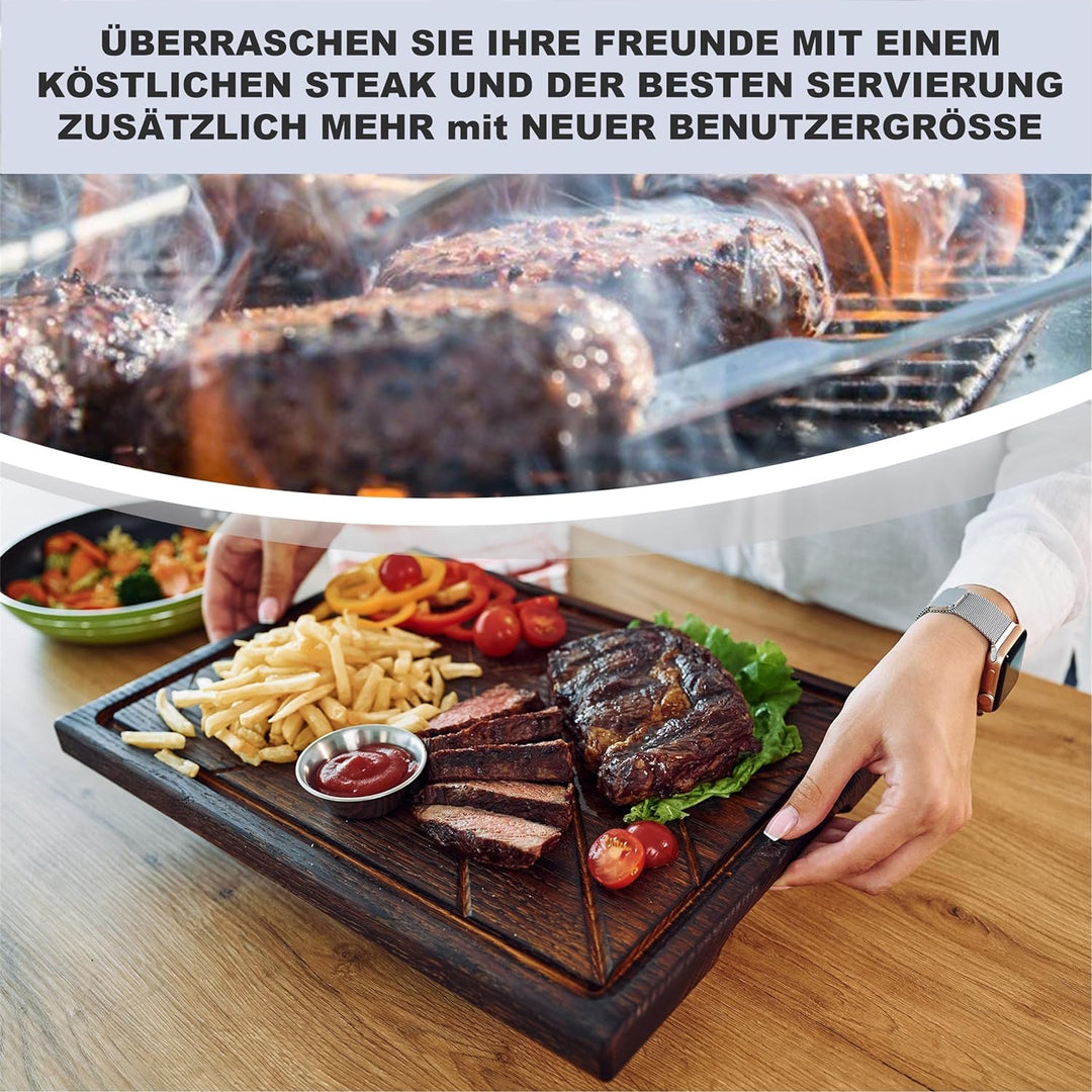 TESLYAR Steak Brett Servierbrett Holz XXL Eichenholz 40x30cm Extragross - Steak Servierplatte/Steakb