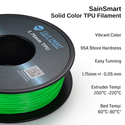 SainSmart flexibles TPU 3D-Druck-Filament, 1,75 mm, 0,8 kg, Massgenauigkeit +/- 0,05 mm (Neongrün),