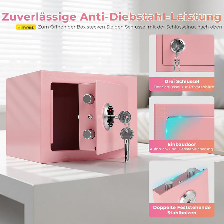 Safe Tresor mit 3 Schlüssel, 23x17x17cm Tresor für Zuhause, Kleine Möbeltresor für Bargeld, Schmuck