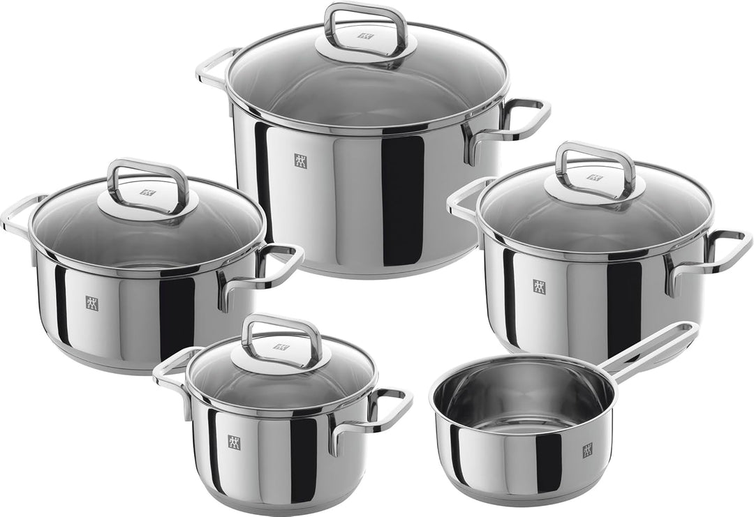 ZWILLING Quadro Kochtopf-Set, 5-teilig, 4 Deckel, Induktionsgeeignet, Edelstahl, Silber, 60 x 50 x 3