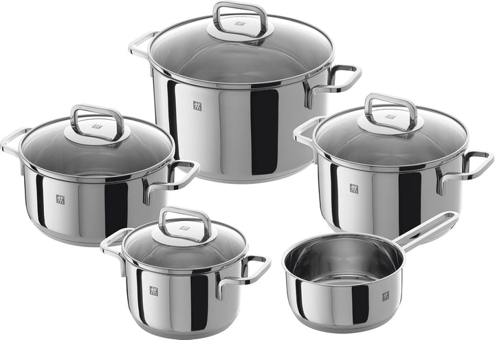 ZWILLING Quadro Kochtopf-Set, 5-teilig, 4 Deckel, Induktionsgeeignet, Edelstahl, Silber, 60 x 50 x 3