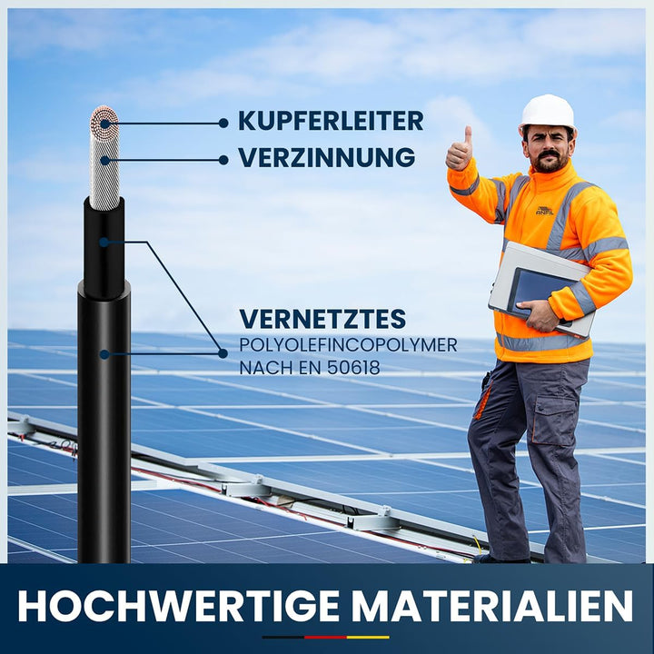 ANFIL® 20m Solarkabel 4mm² [TÜV SÜD geprüft & UV-beständig] – PV Kabel 4mm² für Solaranlagen (Erdv