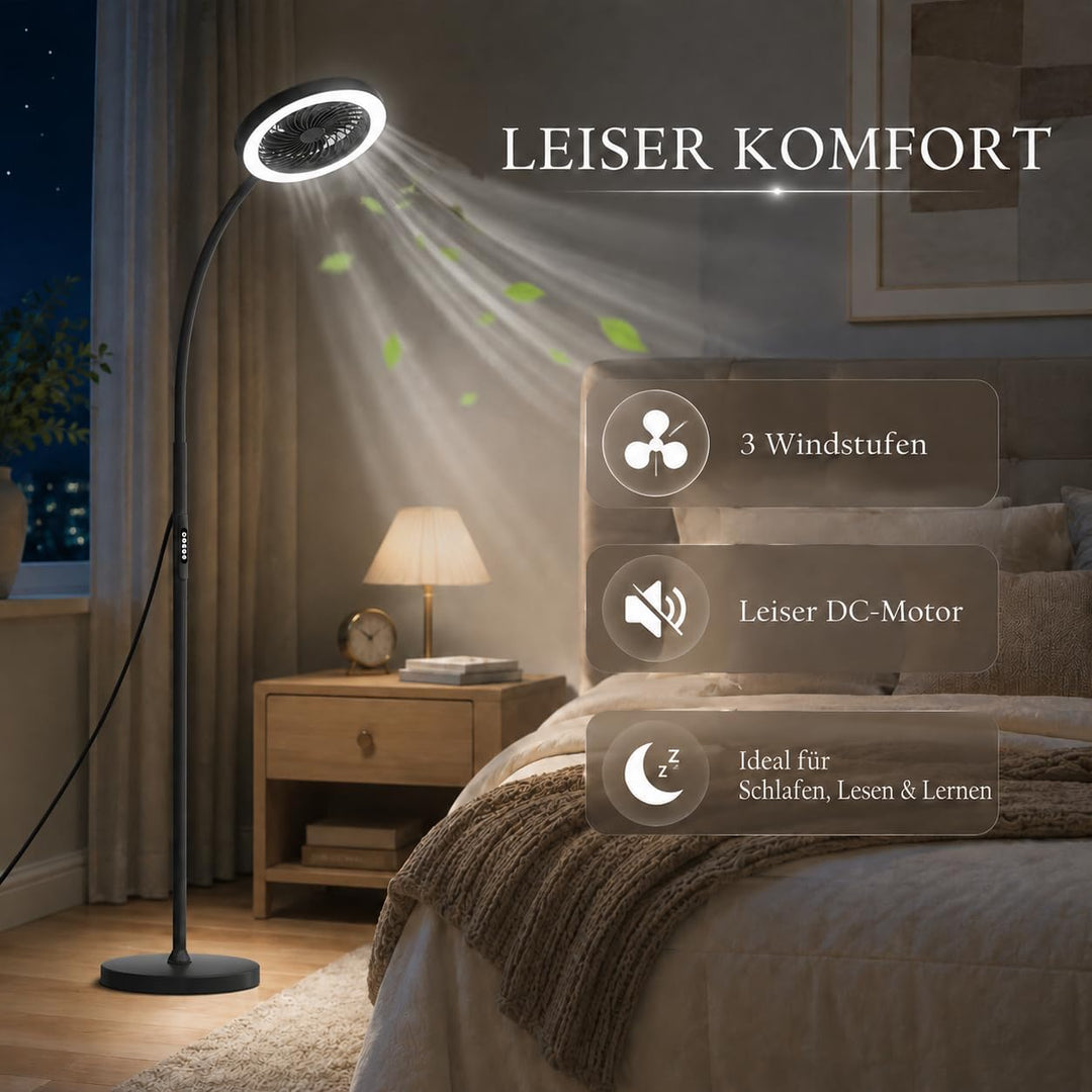 Standventilator mit Licht 183cm, Leise Ventilator Stehlampe mit RGB Farbwechsel &amp; CCT, 360° Schwanen