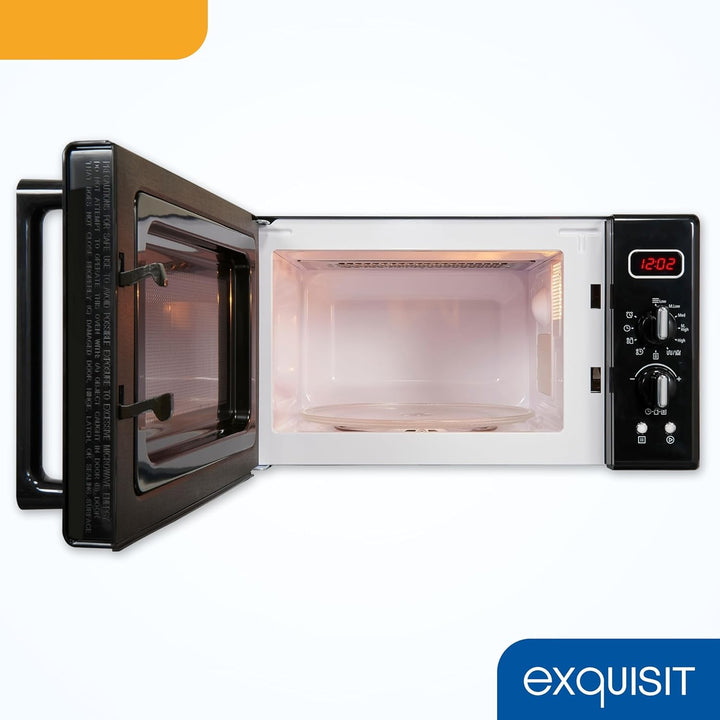 Exquisit Retro-Mikrowelle 700 Watt, 25,5 cm Drehteller, 1000 Watt Grill, 20L, 5 Leistungsstufen, Tim