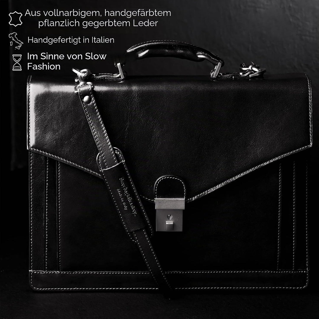 Time Resistance Aktentasche für Herren 100% Leder - Handgefertigt in Italien - Arbeitstasche - Lapto