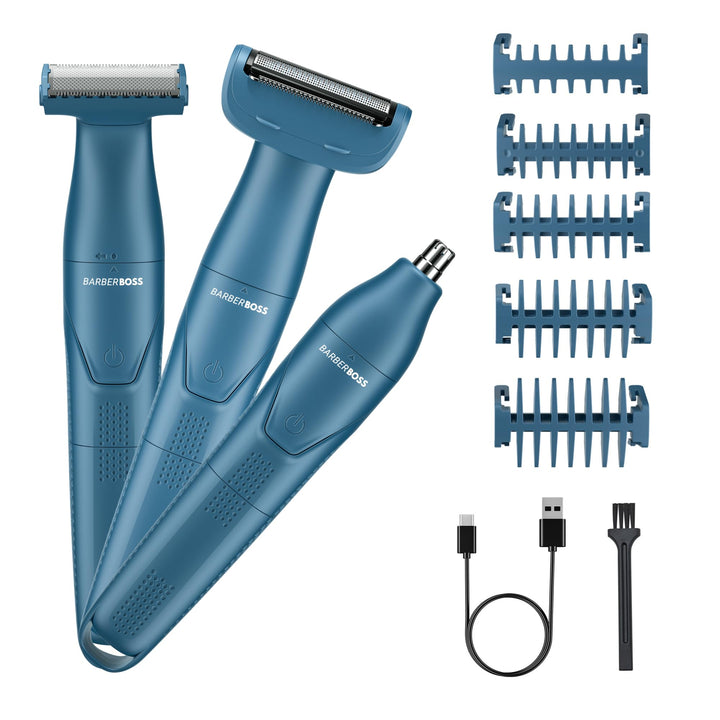BarberBoss 3-in-1 Herrenrasierer, Pflegeset für Bart, Haare, Nase, Ohr & Körper, Präzisionstrimmer f
