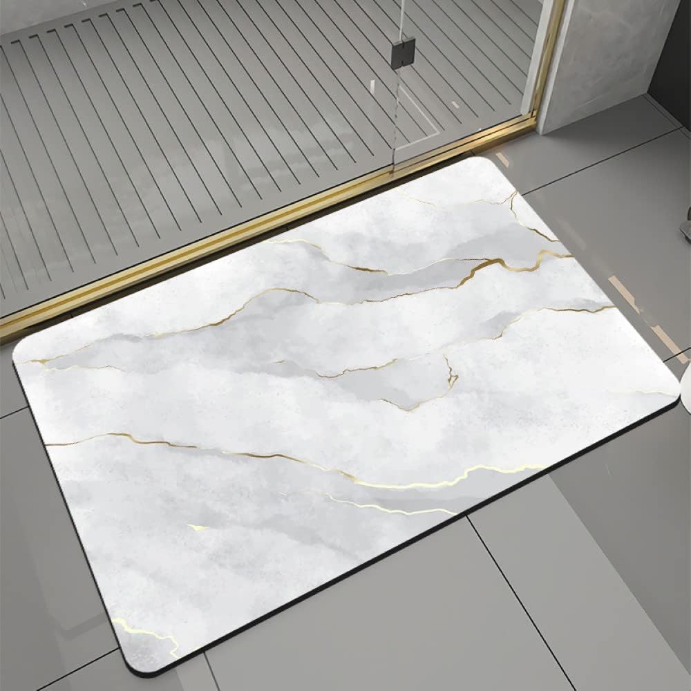 Tobil Badematte rutschfest saugfähig Badvorleger Badezimmerteppich Weiss-001 40x60-60x80 (50x80cm),