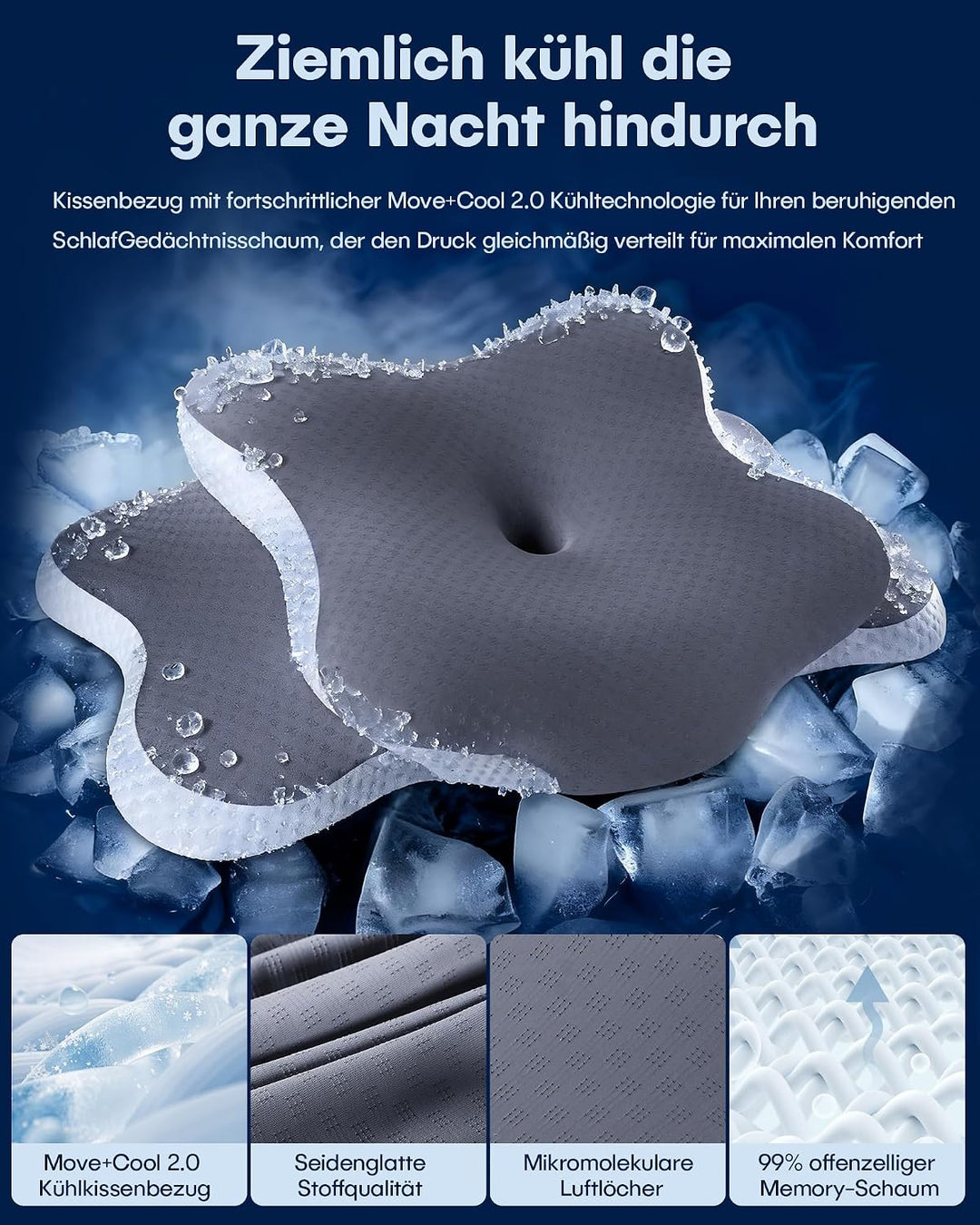 XSIVOD Orthopädisches Nackenkissen Kopfkissen - Ergonomisches Memory Foam Kissen mit Kühleffekt, Nac