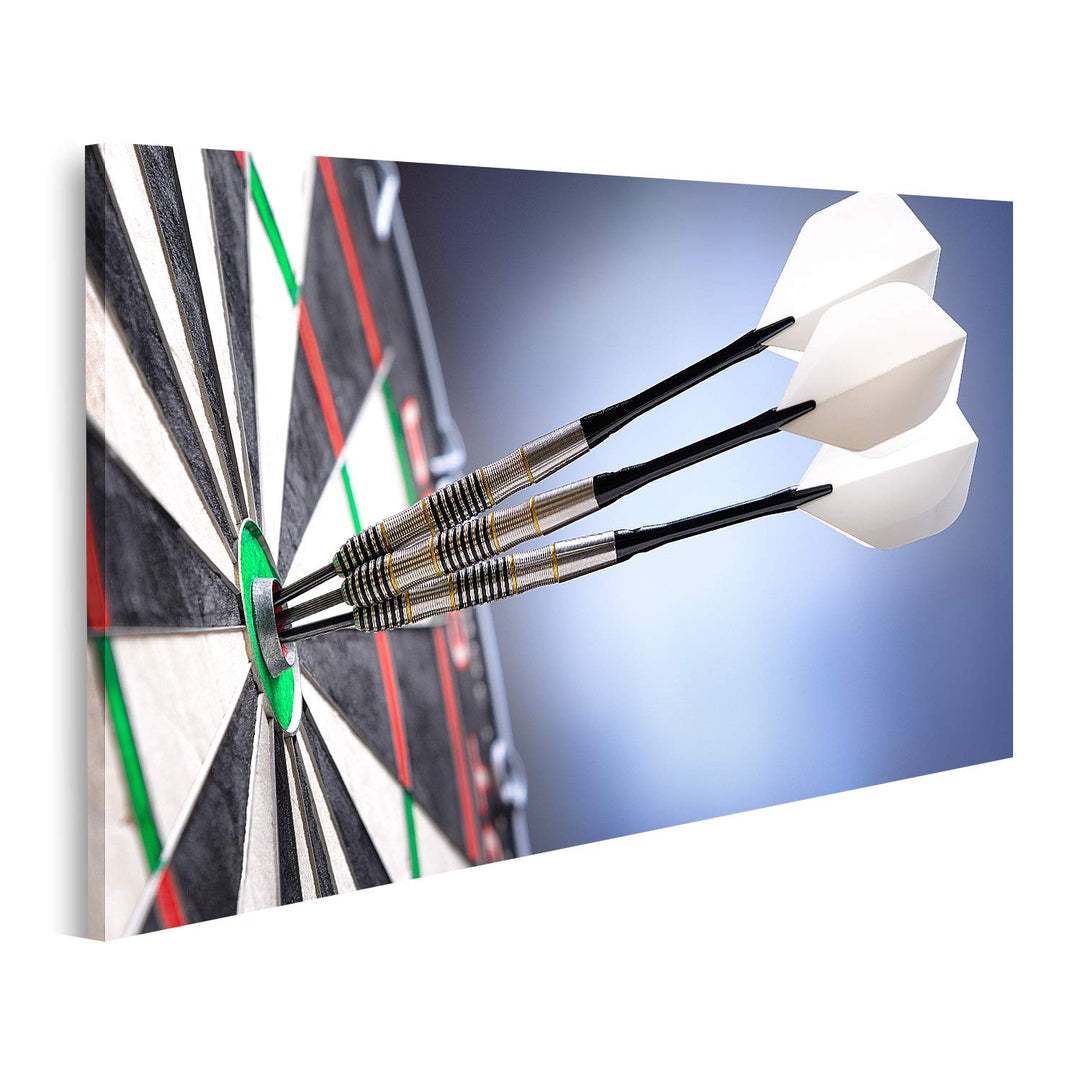 islandburner Bild auf Leinwand Drei Darts Bullseye Dartscheibe Bilder Wandbilder Poster 80L x 40B cm