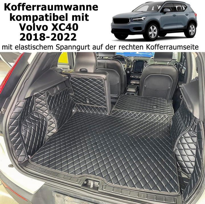 Kofferraumwanne kompatibel mit Volvo XC40 2018–2022 (mit elastischem Spanngurt auf der rechten Koffe