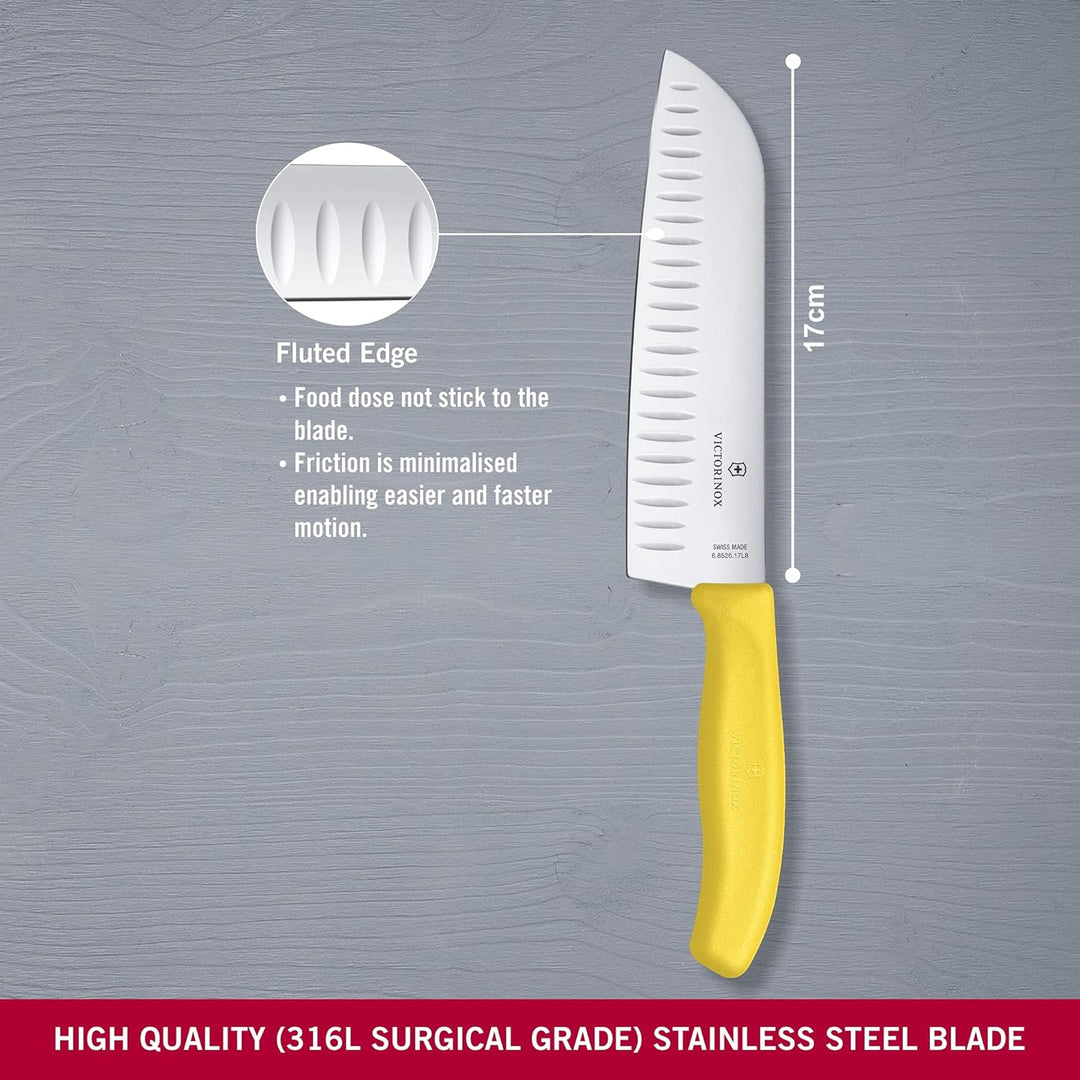 SwissClassic, Santokumesser, Kullenschliff, 17 cm, gelb, Blister Gelb Blister-Verpackung, Gelb|Blist