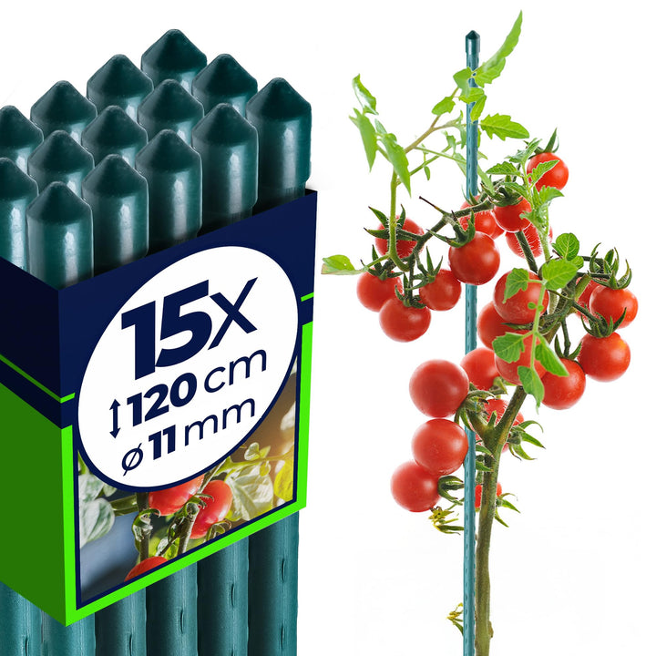 KADAX 15x Pflanzstäbe 120cm x 11mm, Blumenstütze aus Stahl, Beschichtete Pflanzstab, Pflanzen-Rankst