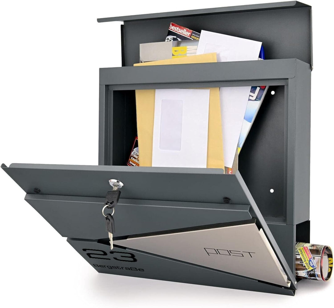Verda Personalisierter Briefkasten mit Zeitungsfach, 2X Schlüssel Postkasten Designer Wandbriefkaste