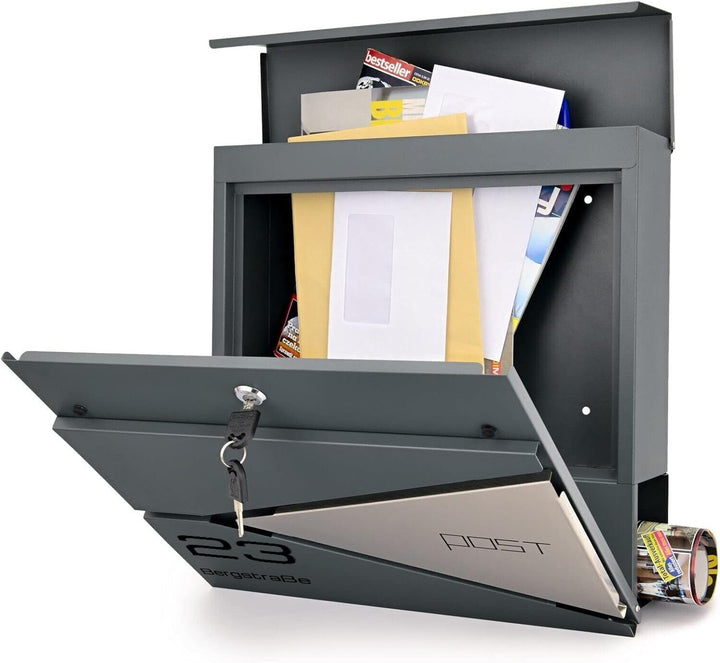 Verda Personalisierter Briefkasten mit Zeitungsfach, 2X Schlüssel Postkasten Designer Wandbriefkaste