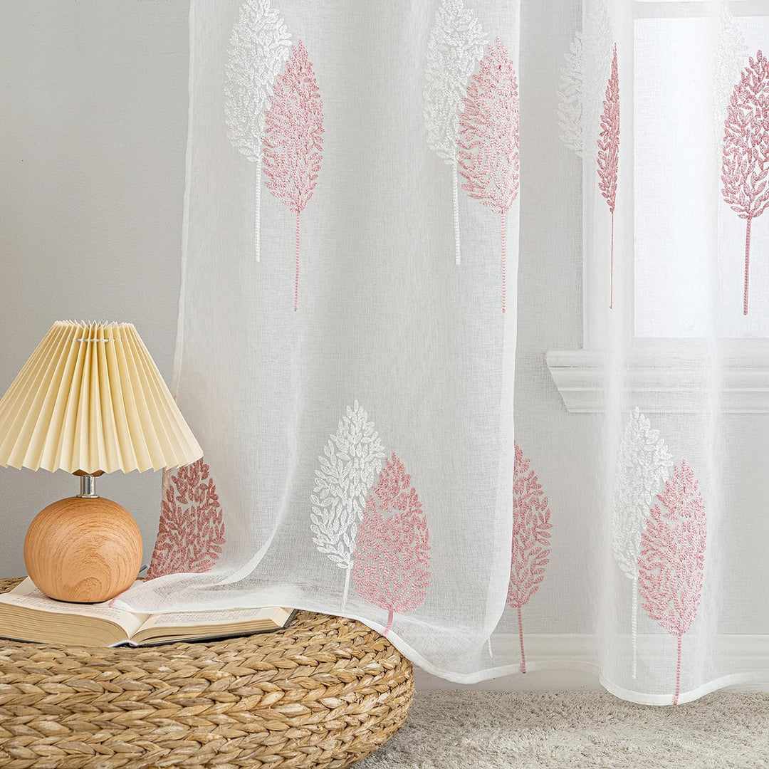 MIULEE Gardinen Transparent mit Rosa und Weiss Blätter Muster, Ösen Gardinen 260 cm Hoch, Modern Gar