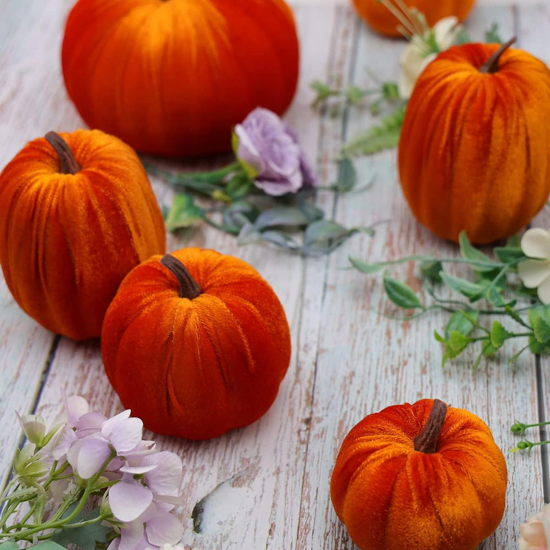 8 Stück Kürbisse Künstlich Gefälscht Orange Samt Tuch Herbst Ernte Halloween Zuhause Party Dekoratio